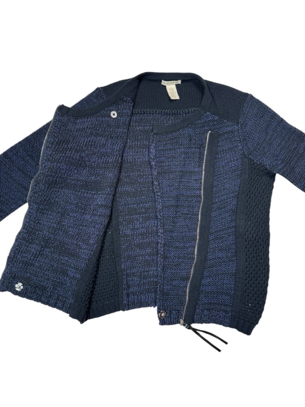 White + Warren Navy Ribbed Cotton-Blend Crewneck Sweater Size S - Picture 3 of 7